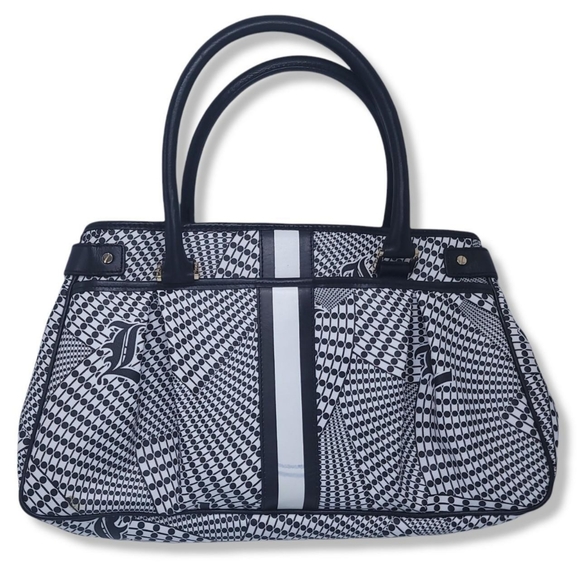 Gwen stefani l.a.m.b samburu black white chevron large satchel bag purse y2k - Picture 2 of 4